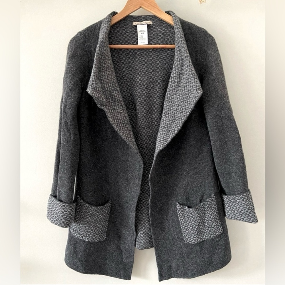 Made in Italy 70% Wool Blend Fold Over Collar Elevated Casual Open Cardigan